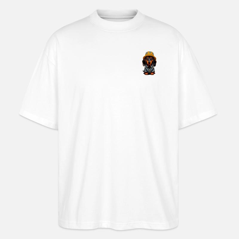 Dackel mit Fischerhut - Stanley/Stella Oversized Unisex Bio T-Shirt Blaster 2.0 - Weiß