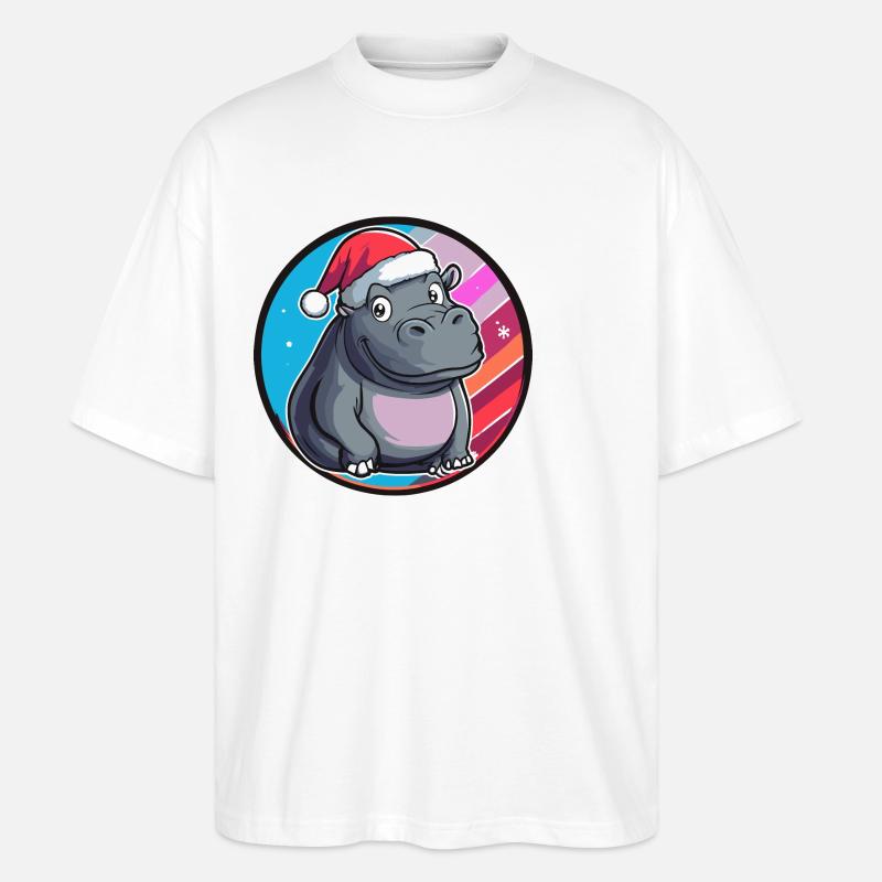 Hippopotame animal de Noël - T-shirt bio Blaster 2.0 coupe oversize Stanley/Stella Unisexe - blanc