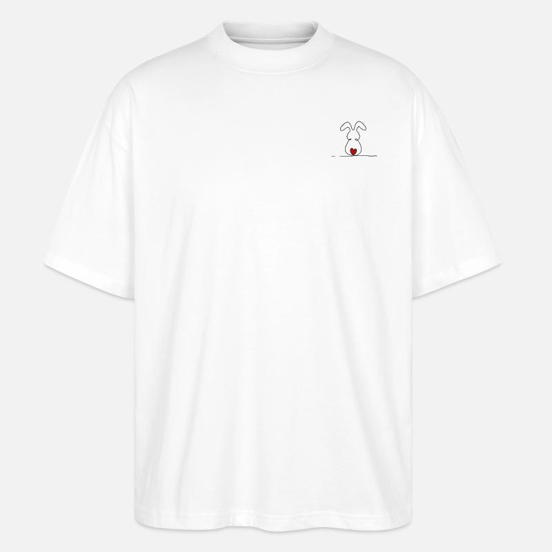One-Line-Hase mit rotem Schwänzchen - Stanley/Stella Oversized Unisex Bio T-Shirt Blaster 2.0 - Weiß