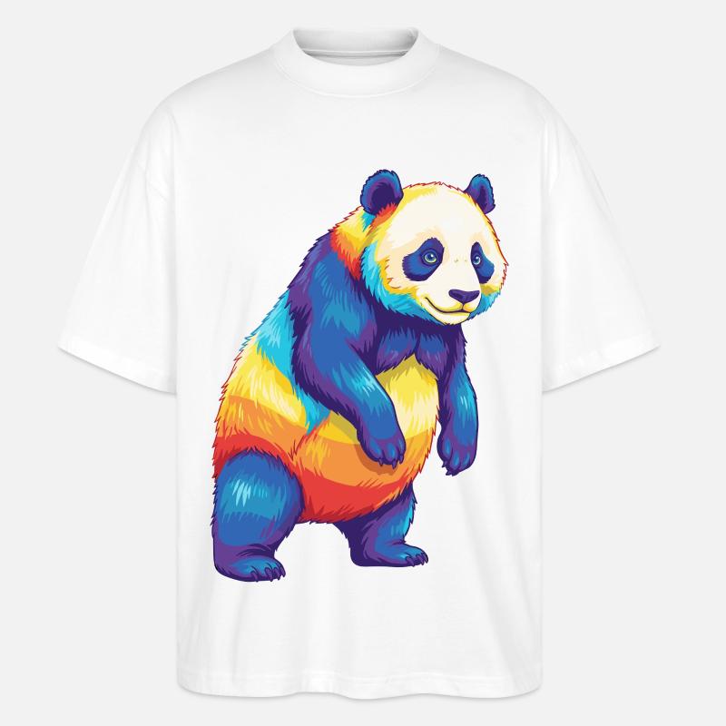 Buntes Panda-Regenbogen-Pop-Art-Aquarell - Stanley/Stella Oversized Unisex Bio T-Shirt Blaster 2.0 - Weiß