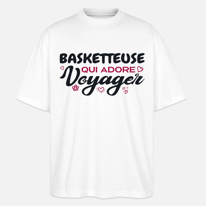 Basketteuse globe-trotteuse passionnée de voyages - T-shirt bio Blaster 2.0 coupe oversize Stanley/Stella Unisexe - blanc