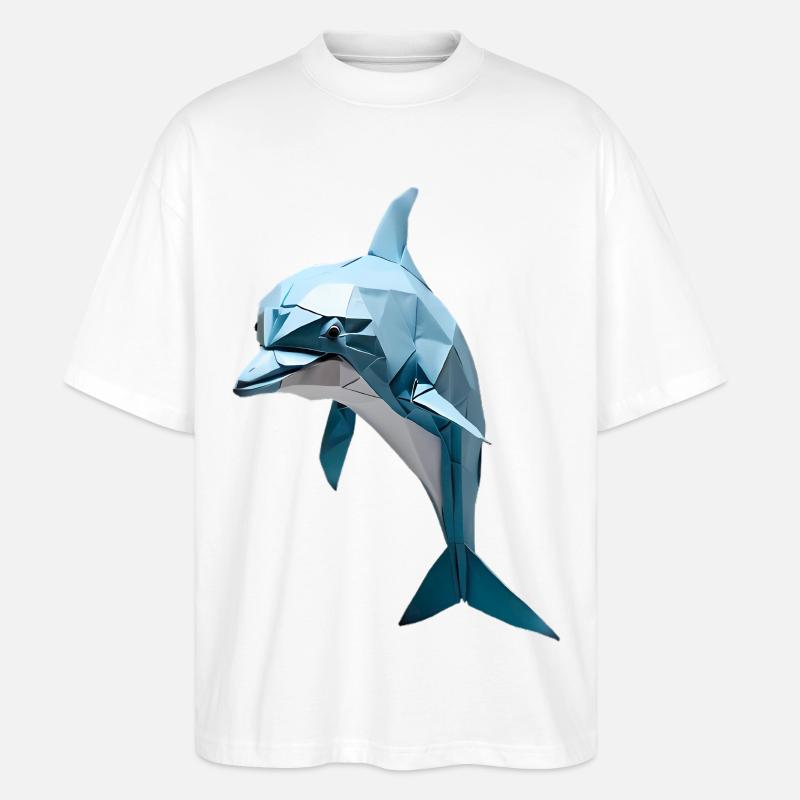 Bleu Low-Poly Dolphin - T-shirt bio Blaster 2.0 coupe oversize Stanley/Stella Unisexe - blanc