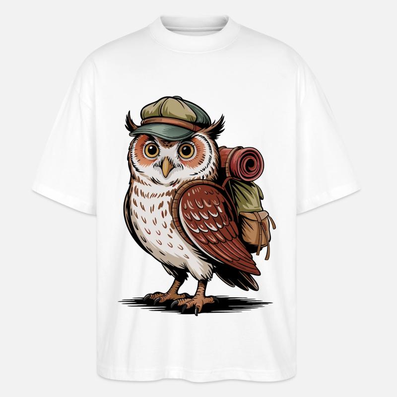 Waldwanderer Eule mit Rucksack - Stanley/Stella Oversized Unisex Bio T-Shirt Blaster 2.0 - Weiß