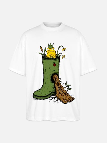 Frog King Rubber Boot Garden Doodle - Stanley/Stella Oversized Unisex Organic T-shirt Blaster 2.0 - white