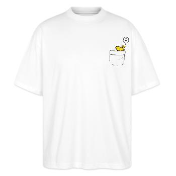 Peanuts Design Mit Schlafendem Woodstock - Stanley/Stella Oversized Unisex Bio T-Shirt Blaster 2.0 - Weiß - Vorne - Alina (178cm) & Michal (187cm)