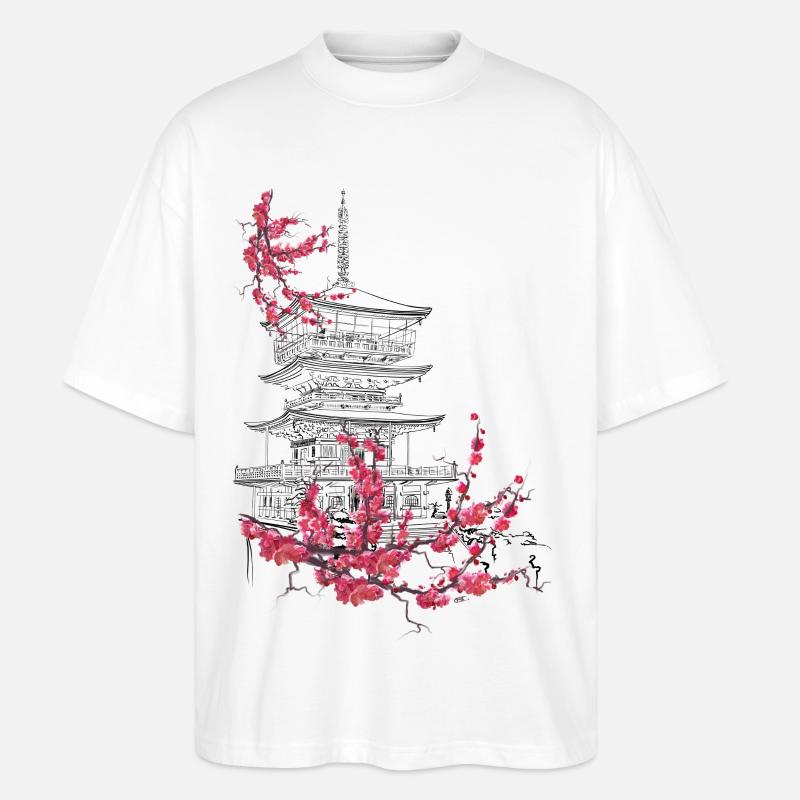Pagode und Sakura - Stanley/Stella Oversized Unisex Bio T-Shirt Blaster 2.0 - Weiß