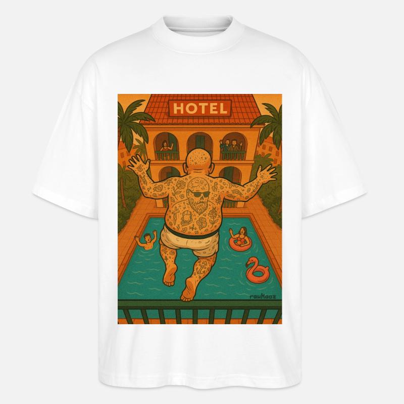 balkon urlauber springt am Pool - Stanley/Stella Oversized Unisex Bio T-Shirt Blaster 2.0 - Weiß