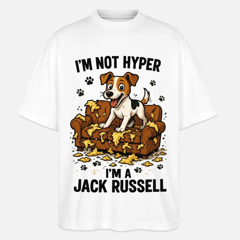 Jack Russell Terrier : Drôle d’Hyperactivité Drôle - T-shirt bio Blaster 2.0 coupe oversize Stanley/Stella Unisexe - blanc