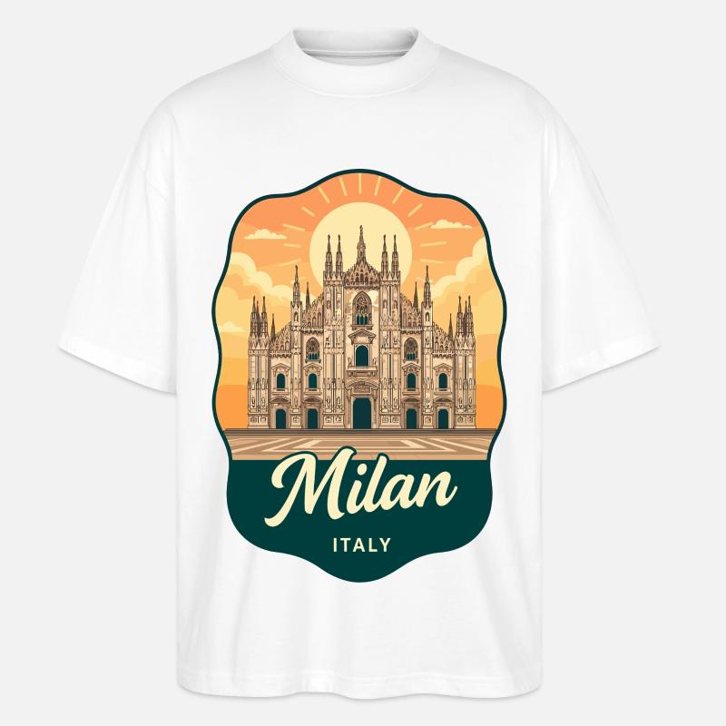Milan Duomo Retro Sunset Reiseabzeichen - Stanley/Stella Oversized Unisex Bio T-Shirt Blaster 2.0 - Weiß