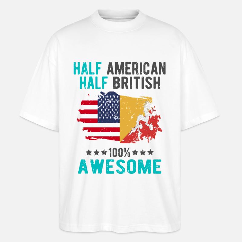 Halb Amerikaner Halb Brite - Stanley/Stella Oversized Unisex Bio T-Shirt Blaster 2.0 - Weiß