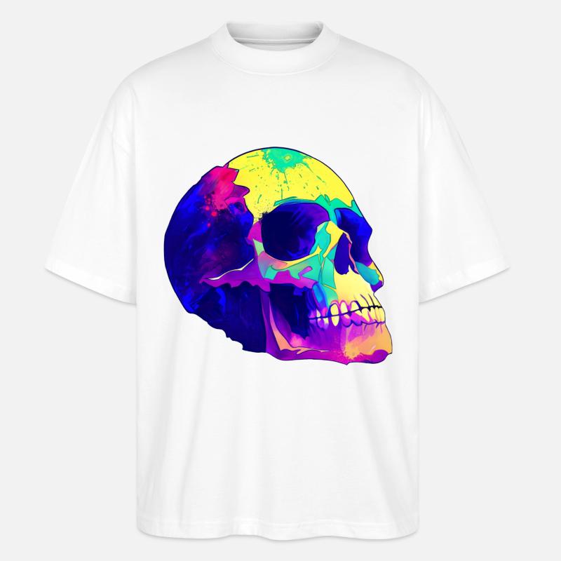Totenschädel Bunt - Stanley/Stella Oversized Unisex Bio T-Shirt Blaster 2.0 - Weiß