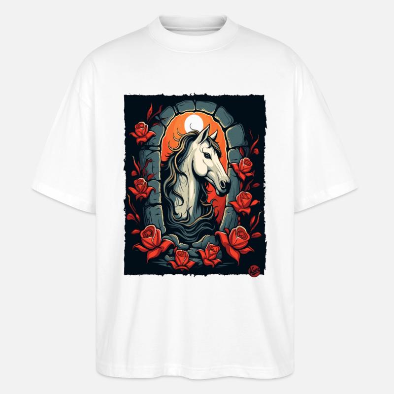 Rosen und Pferd - Stanley/Stella Oversized Unisex Bio T-Shirt Blaster 2.0 - Weiß