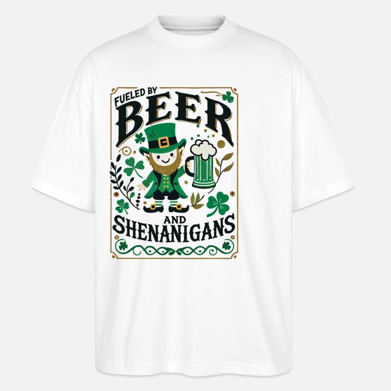 Saint-Patrick : Bière et manigances - T-shirt bio Blaster 2.0 coupe oversize Stanley/Stella Unisexe - blanc
