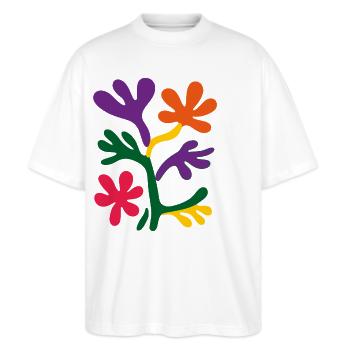Matisse inspiriert: Abstraktes Blumenmuster - Stanley/Stella Oversized Unisex Bio T-Shirt Blaster 2.0 - Weiß - Vorne - Alina (178cm) & Michal (187cm)