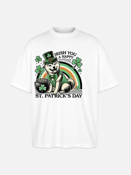 Merry St. Patrick's Day Dog - Stanley/Stella Oversized Unisex Organic T-shirt Blaster 2.0 - white