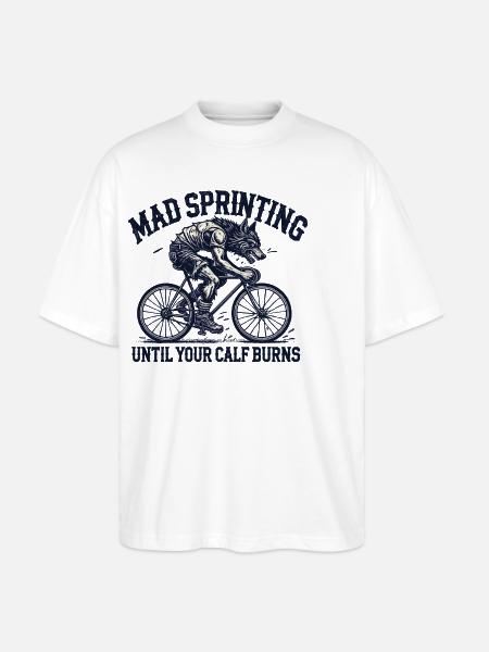 Mad Sprinting Bicycle Wolf Design - Stanley/Stella Oversized Unisex Organic T-shirt Blaster 2.0 - white