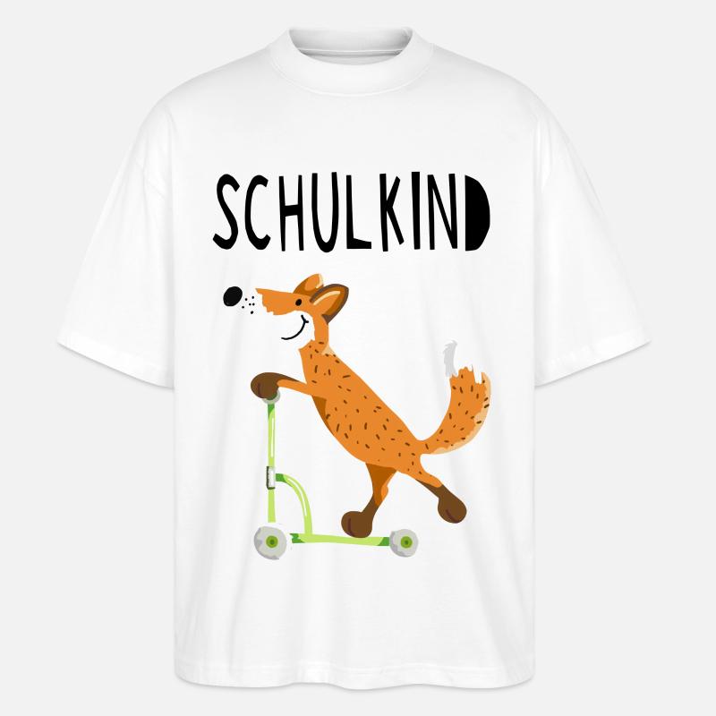 Endlich Schuldkind - Kleiner Fuchs mit Roller - Stanley/Stella Oversized Unisex Bio T-Shirt Blaster 2.0 - Weiß
