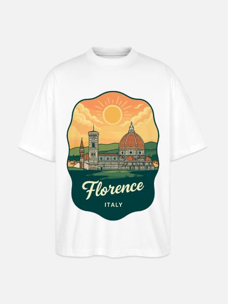 Florence Duomo Retro Sonnenuntergangs-Reiseabzeichen - Stanley/Stella Oversized Unisex Bio T-Shirt Blaster 2.0 - Weiß