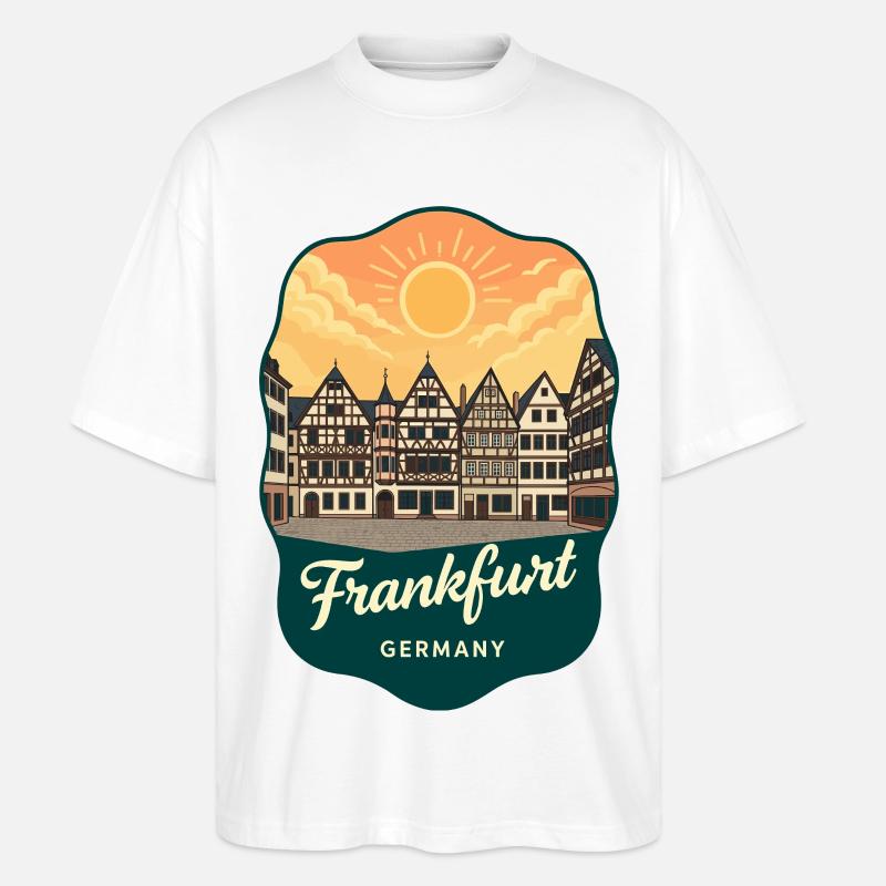 Frankfurt Romer Retro Sunset Reiseabzeichen - Stanley/Stella Oversized Unisex Bio T-Shirt Blaster 2.0 - Weiß
