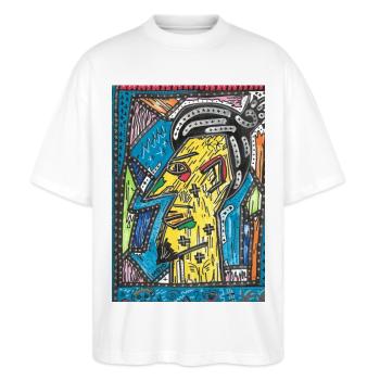 Sage profile (Handmade drawing) - Stanley/Stella Oversized Unisex Organic T-shirt Blaster 2.0 - white - Front - Alina (178cm) & Michal (187cm)