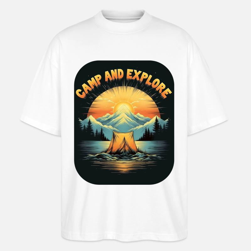 Retro Camping - Camp and Explorer - Stanley/Stella Oversized Unisex Bio T-Shirt Blaster 2.0 - Weiß