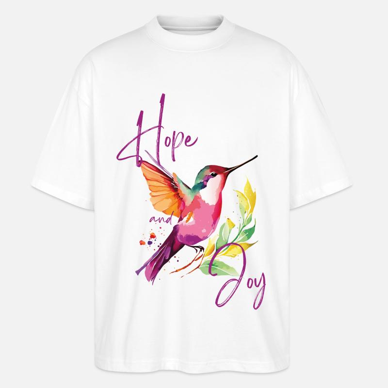 Bunter Kolibri mit Freuden- und Hoffnungsmustern - Stanley/Stella Oversized Unisex Bio T-Shirt Blaster 2.0 - Weiß