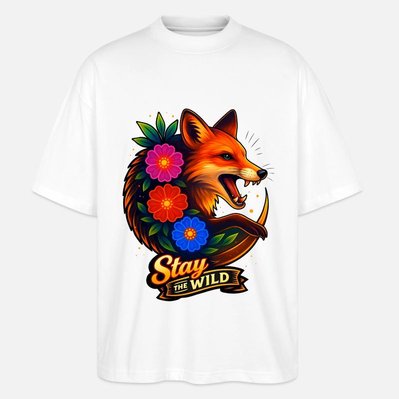 Fuchs mit Blumen Bleib wild - Stanley/Stella Oversized Unisex Bio T-Shirt Blaster 2.0 - Weiß