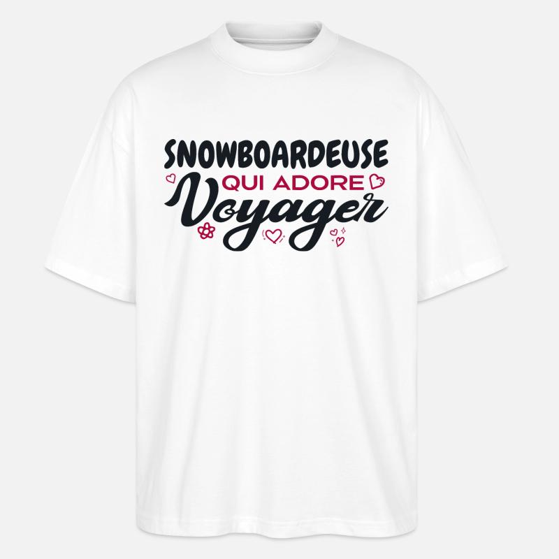 Snowboardeuse globe-trotteuse passionnée de voyage - T-shirt bio Blaster 2.0 coupe oversize Stanley/Stella Unisexe - blanc