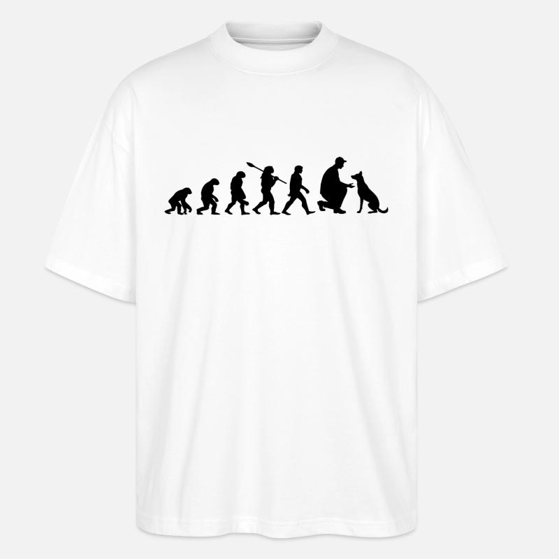 Evolution Lustiger Belgischer Malinois-Schäferhund - Stanley/Stella Oversized Unisex Bio T-Shirt Blaster 2.0 - Weiß