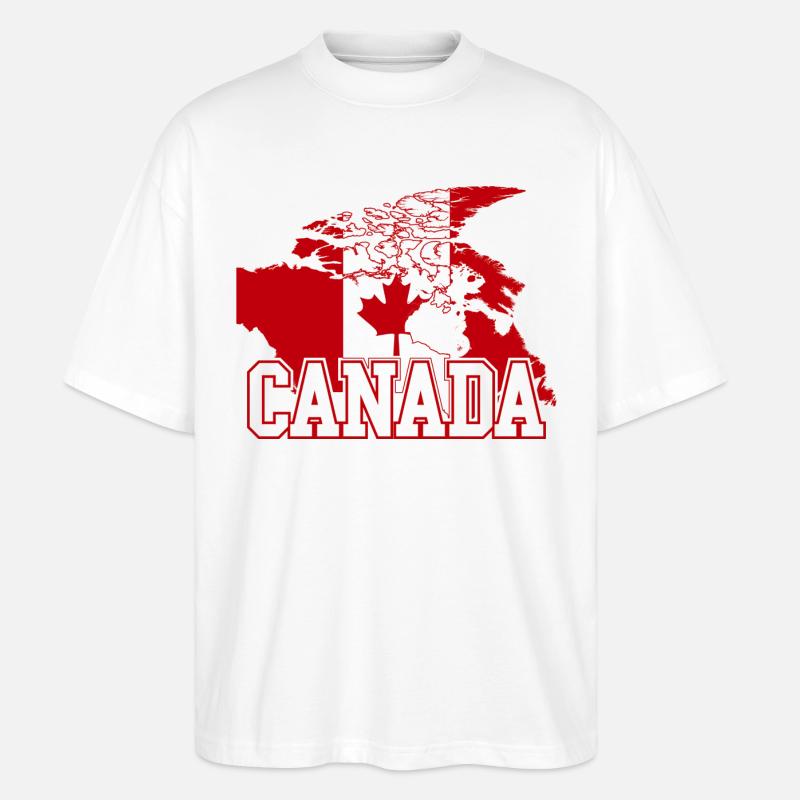 Canada Maple Flag Globe Tee - Stanley/Stella Oversized Unisex Organic T-shirt Blaster 2.0 - white