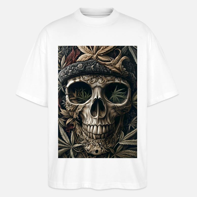 Schädel mit Hanfblattkranz - Stanley/Stella Oversized Unisex Bio T-Shirt Blaster 2.0 - Weiß