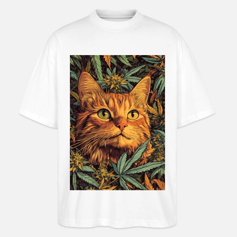 Katzengesicht im Hanfwald - Stanley/Stella Oversized Unisex Bio T-Shirt Blaster 2.0 - Weiß