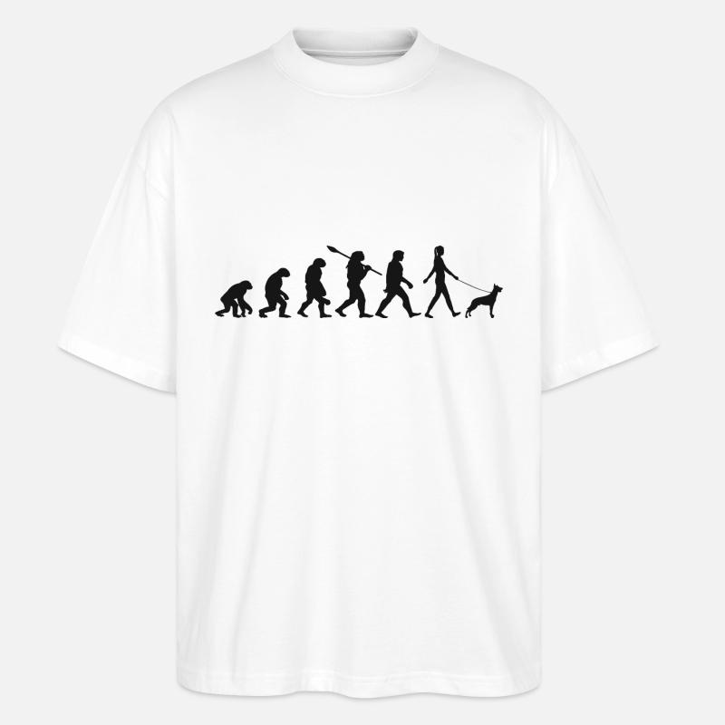 Evolution Lustiger Belgischer Schäferhund Malinois - Stanley/Stella Oversized Unisex Bio T-Shirt Blaster 2.0 - Weiß