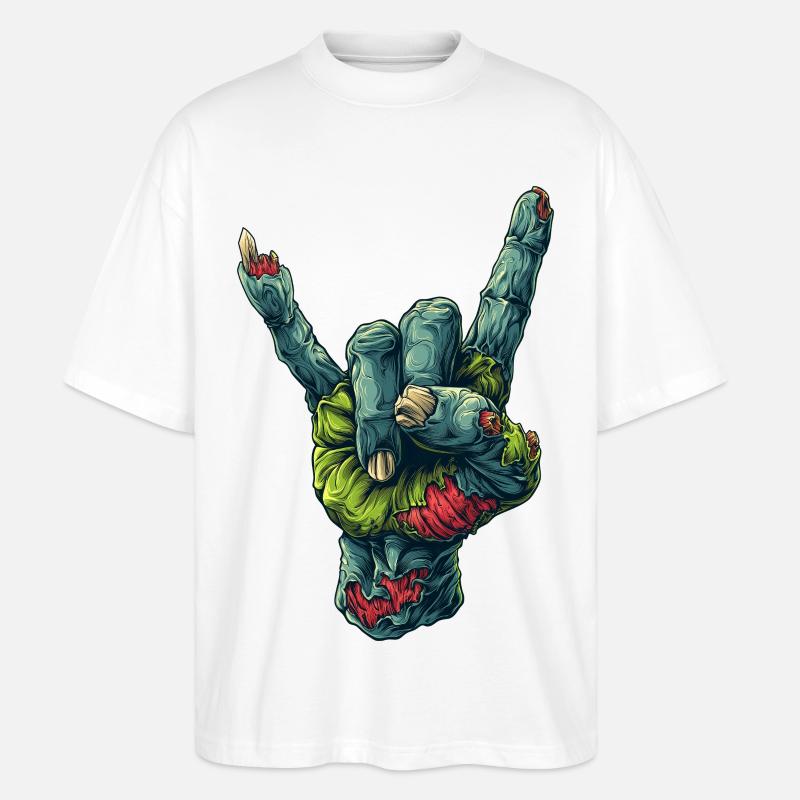 Zombie Hand Rock Zeichen Illustration - Stanley/Stella Oversized Unisex Bio T-Shirt Blaster 2.0 - Weiß