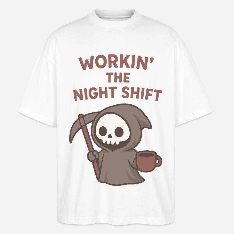 Night Shift Grim Reaper Coffee - Stanley/Stella Oversized Unisex Organic T-shirt Blaster 2.0 - white