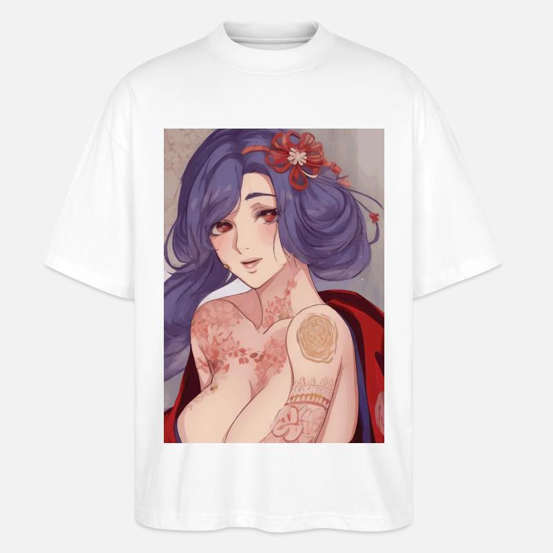 Geisha Bloom tätowiert - Stanley/Stella Oversized Unisex Bio T-Shirt Blaster 2.0 - Weiß