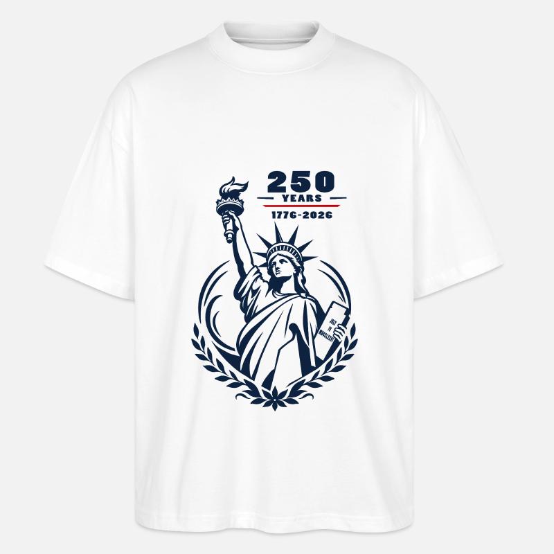 Emblème de la Liberté 250 ans - T-shirt bio Blaster 2.0 coupe oversize Stanley/Stella Unisexe - blanc