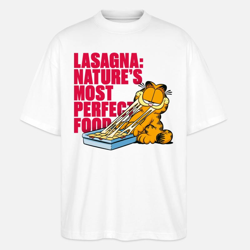 Garfield Lasagne Das Perfekte Essen - Stanley/Stella Oversized Unisex Bio T-Shirt Blaster 2.0 - Weiß