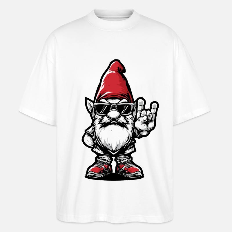 Rockiger Gartenzwerg mit Sonnenbrille - Stanley/Stella Oversized Unisex Bio T-Shirt Blaster 2.0 - Weiß