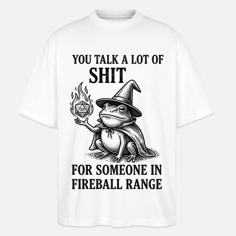 Fireball Range – RPG Magicien Grenouille Drôle - T-shirt bio Blaster 2.0 coupe oversize Stanley/Stella Unisexe - blanc