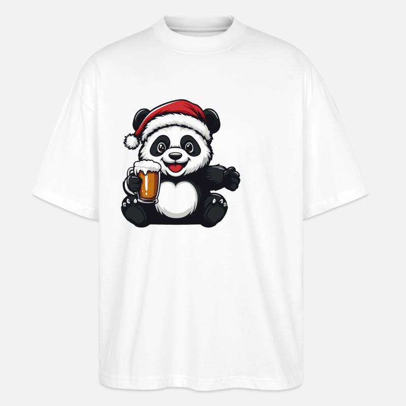 Panda Christmas Beer - Stanley/Stella Oversized Unisex Organic T-shirt Blaster 2.0 - white