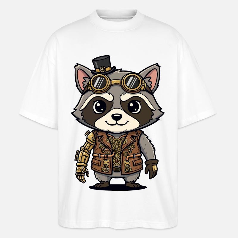 Waschbär-Steampunk-Arm-Roboteringenieur - Stanley/Stella Oversized Unisex Bio T-Shirt Blaster 2.0 - Weiß