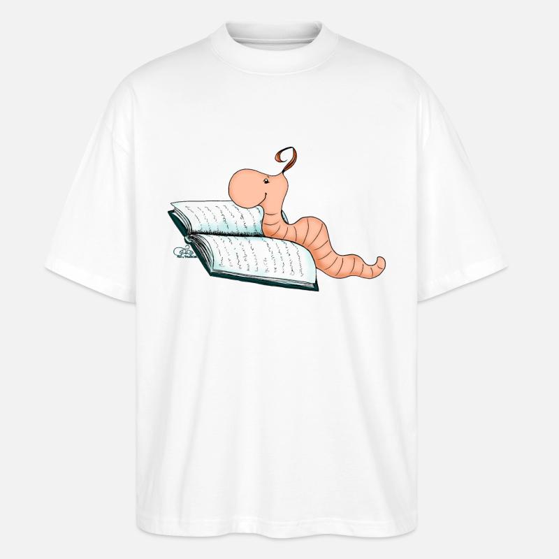 Bücherwurm Willi - Stanley/Stella Oversized Unisex Bio T-Shirt Blaster 2.0 - Weiß