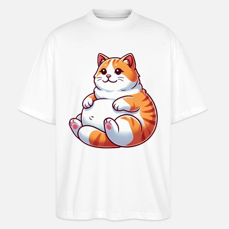 Chubby Tabby Cat Relaxing Illustration - Stanley/Stella Oversized Unisex Organic T-shirt Blaster 2.0 - white