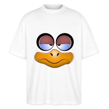 genervter Blick - Stanley/Stella Oversized Unisex Bio T-Shirt Blaster 2.0 - Weiß - Vorne - Alina (178cm) & Michal (187cm)