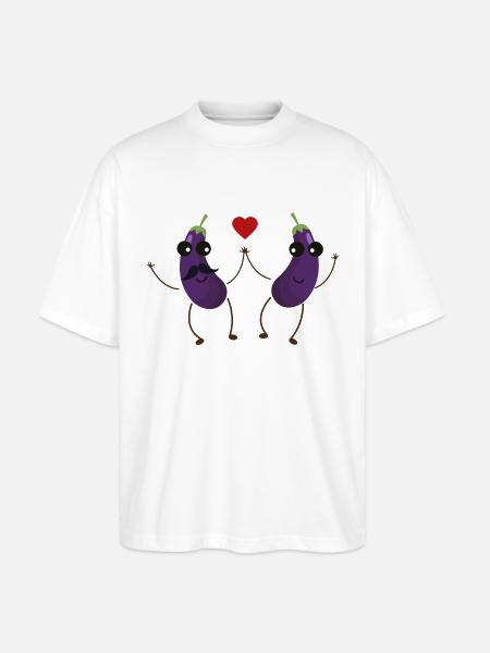 Aubergines qui s'aiment - T-shirt bio Blaster 2.0 coupe oversize Stanley/Stella Unisexe - blanc