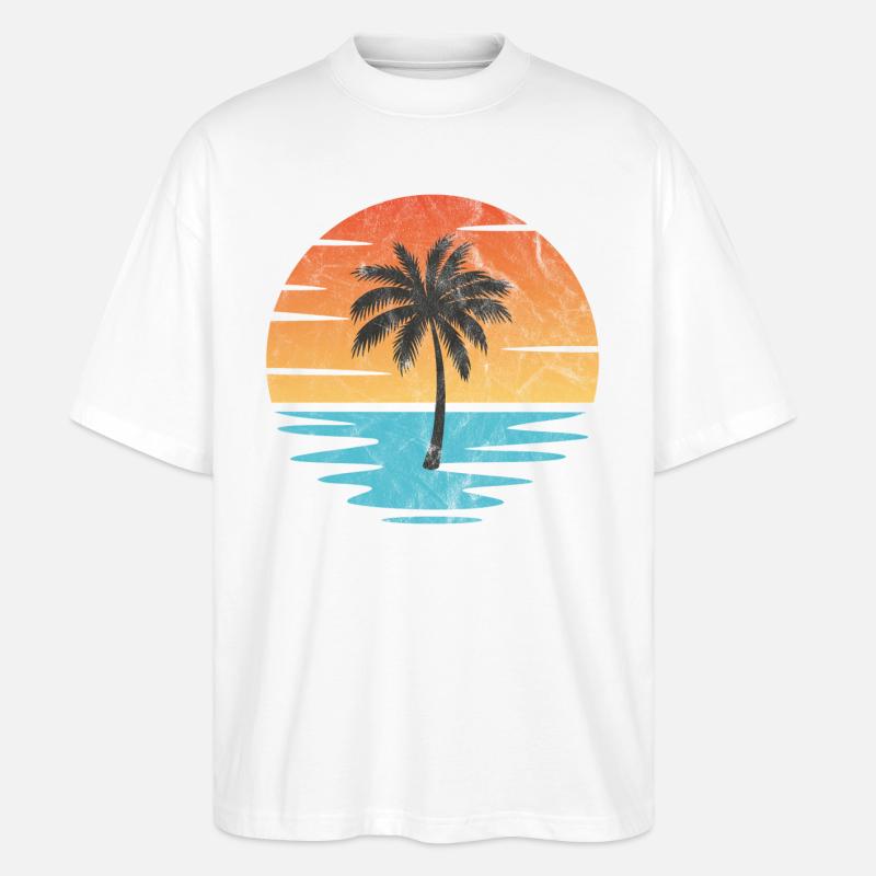Plage Coucher de soleil - T-shirt bio Blaster 2.0 coupe oversize Stanley/Stella Unisexe - blanc