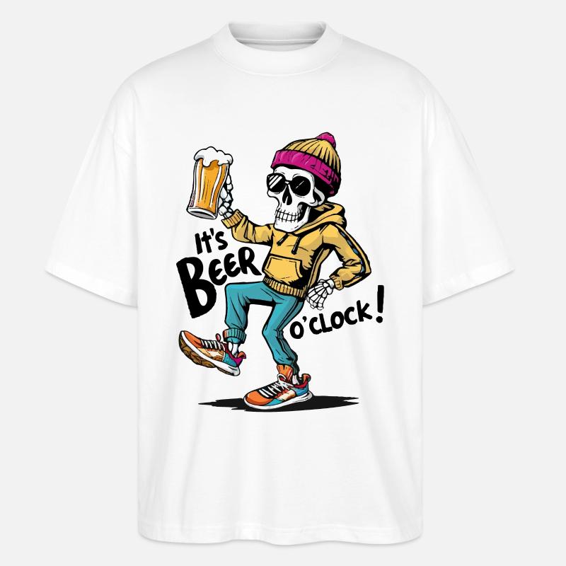 It's beer o'clock Funny Skeleton - Stanley/Stella Oversized Unisex Organic T-shirt Blaster 2.0 - white