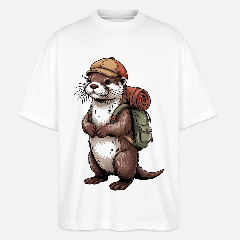 Otter Wanderer mit Rucksack - Stanley/Stella Oversized Unisex Bio T-Shirt Blaster 2.0 - Weiß