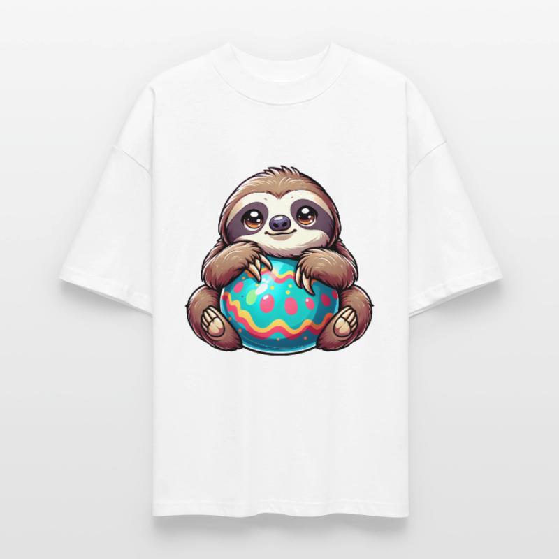 Easter Sloth: Hug and Easter Egg Stanley/Stella Oversized Unisex Organic T-shirt Blaster 2.0